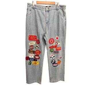 AZVA Hometown Hero Jeans Rare J2K Streetwear XXL Light Wash Baggy Patches